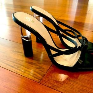 Gorgeous Zara Strappu wood and lucite heels!